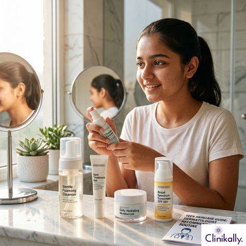 Teen girl following a dermatologist-recommended skincare routine
