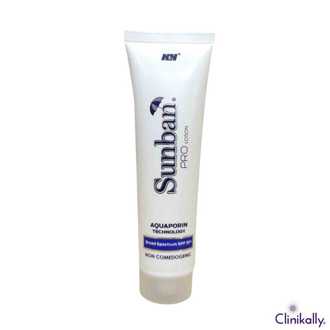 Sunban Pro Lotion SPF 30+ non-comedogenic sunscreen lotion tube with aquaporin technology for broad spectrum sun protection