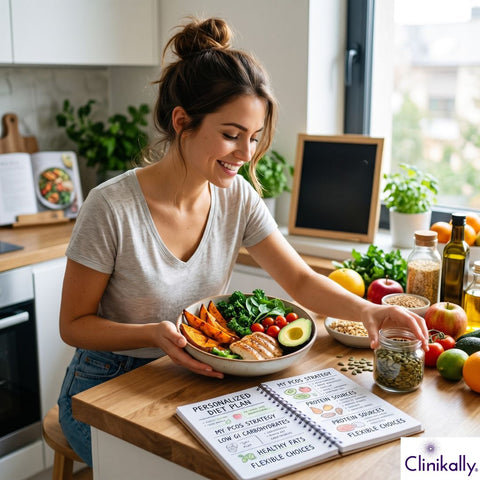 Woman preparing a personalized PMOS diet plan