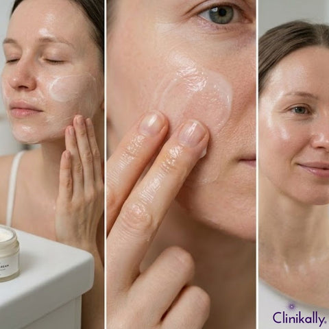 Applying hydrating face cream for winter skincare