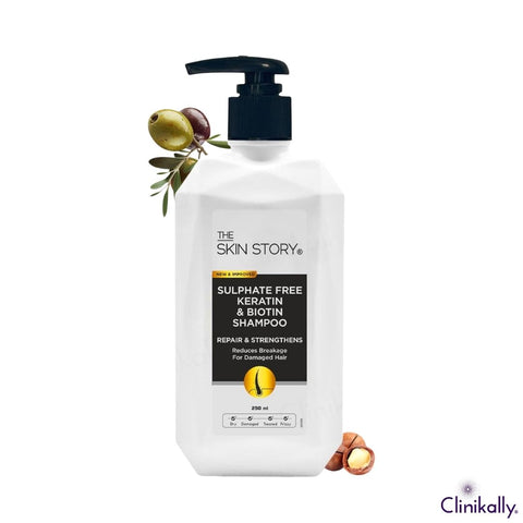 The Skin Story sulphate-free keratin and biotin shampoo for damaged hair repair and strengthening