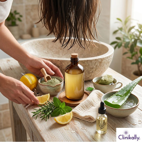 women doing natural remedies for greasy hair care