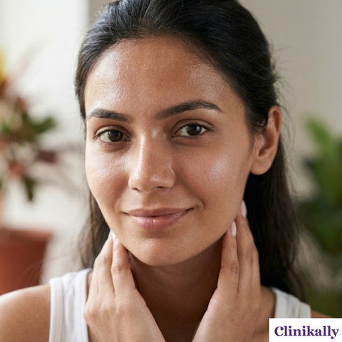 Close-up portrait of a  woman with combination skin