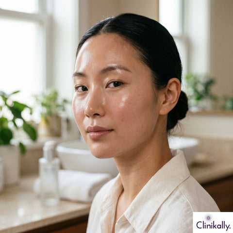 Woman with smooth glowing glass skin close up
