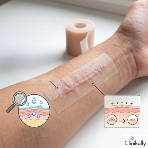 Silicone scar tape applied on healed wrist scar
