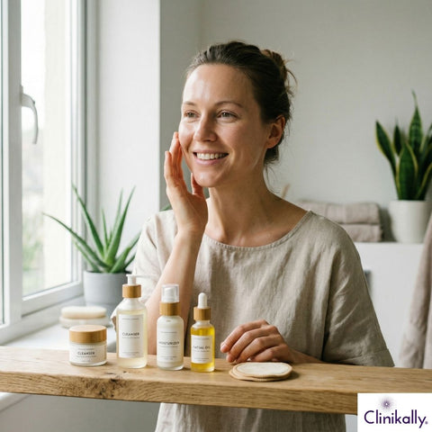 A girl applying skin care products