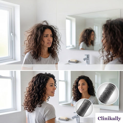 Frizzy hair before and after using conditioner