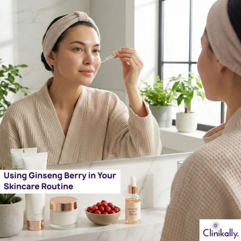 Woman applying ginseng berry product on her face