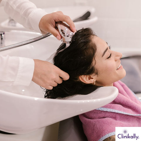 Hair wash at salon sink