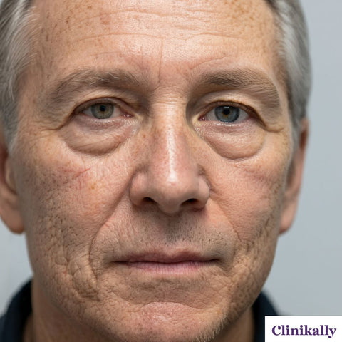 Man with visible puffiness and swelling under his eyes