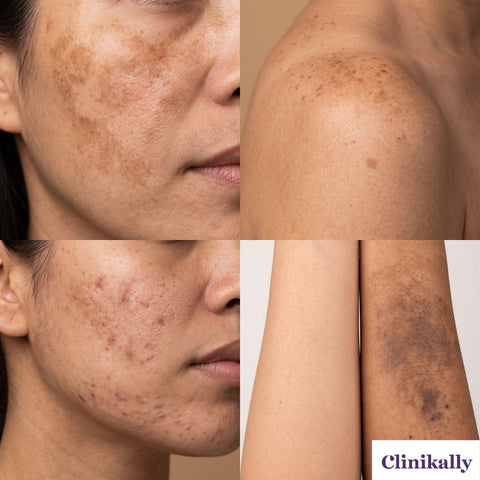 Types of hyperpigmentation including dark spots and acne marks