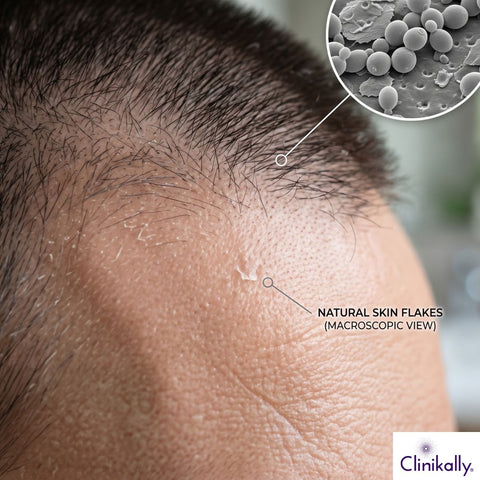 Microscopic view of scalp biofilm flakes