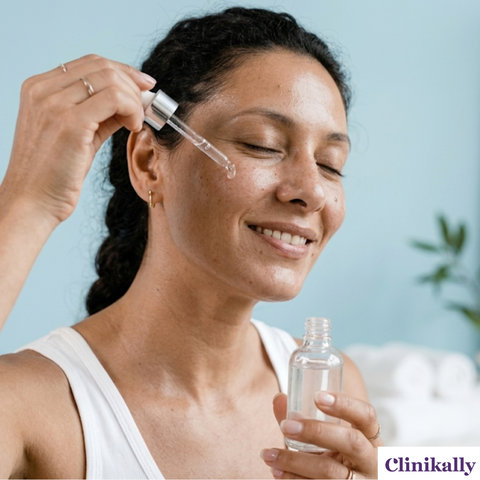 Woman applying salicylic acid serum