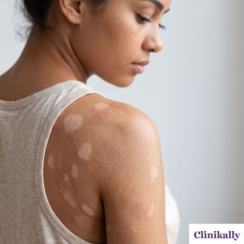 Tinea versicolor patches on shoulder and upper arm