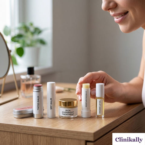 Woman choosing between different types of lip balms