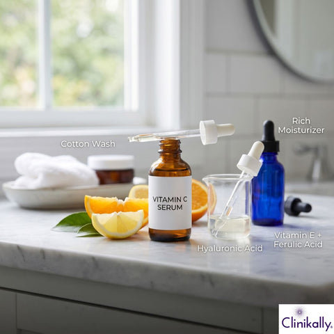 Vitamin C serum with hyaluronic acid and skincare ingredients
