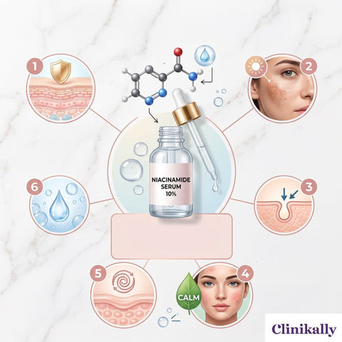 Niacinamide serum benefits infographic