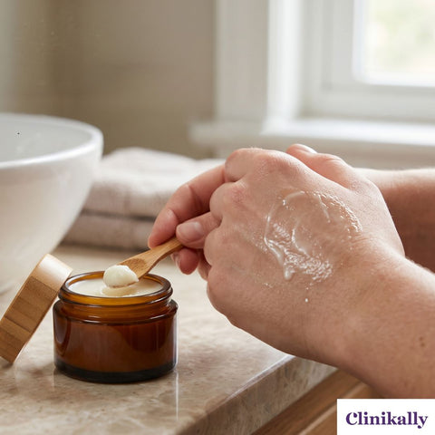 women applying cleansing balm on her hand
