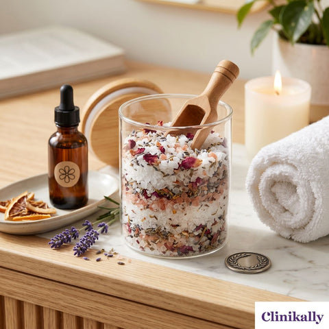 Natural bath salts with dried flowers