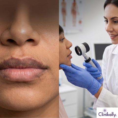 Dermatologist examining lip discoloration