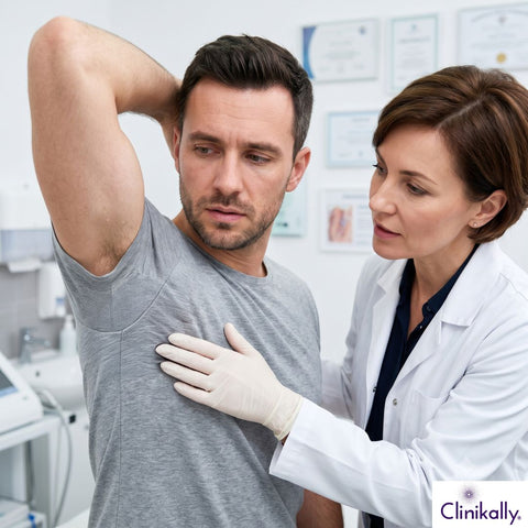 Dermatologist assessing excessive sweating