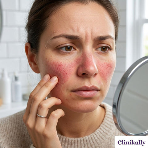 Sensitive skin redness close-up