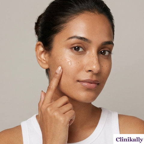 Woman applying salicylic acid serum