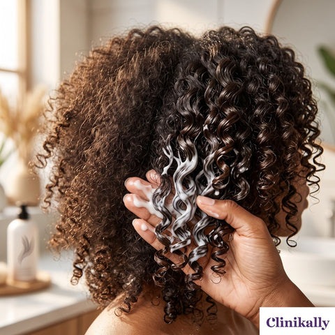 Deep conditioner applied to nourish curly hair