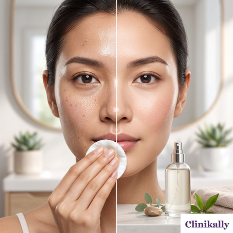 Before and after toner results on combination skin