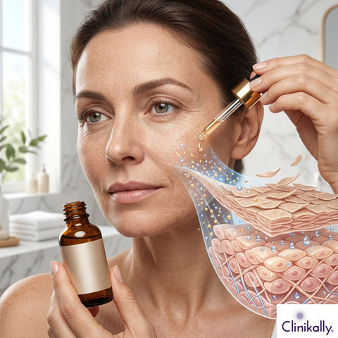 Retinol serum penetrating dry skin layers