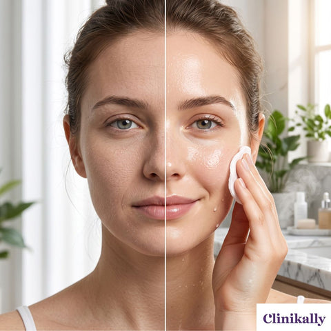 Women skin before and after of toner