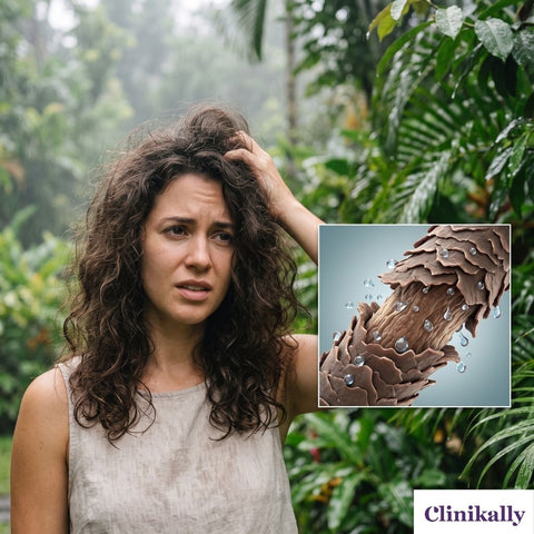 Woman with frizzy hair showing dry hair cuticle damage
