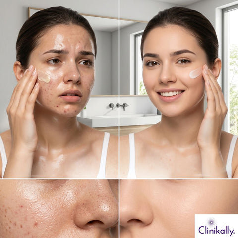 Acne-prone skin before and after sunscreen use