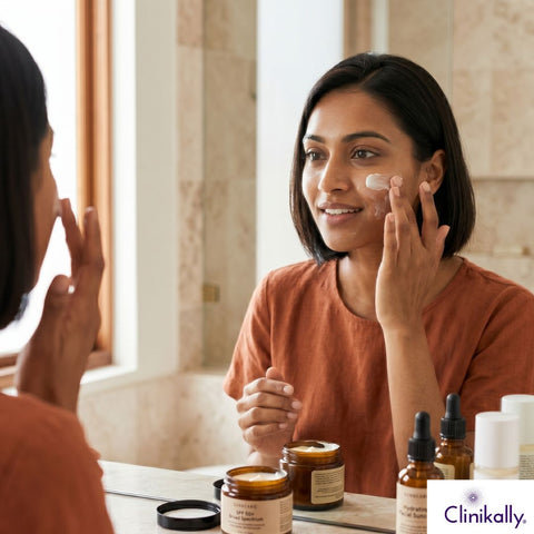 A women applying sunscreen on her face