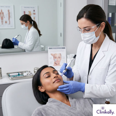 A dermatologist giving microneedling treatment to a patient