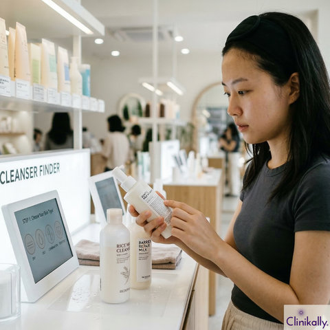 A girl trying to find the best cleanser for herself