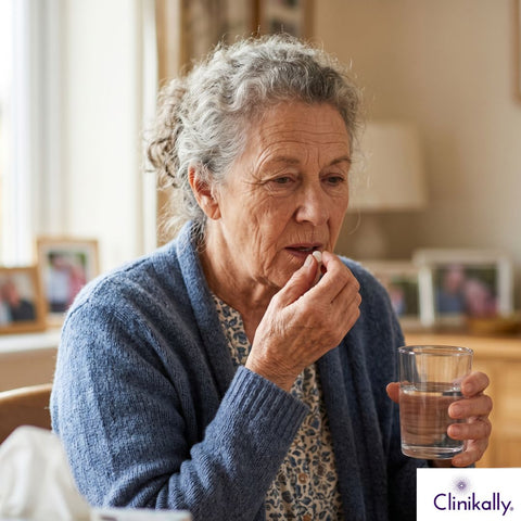 A women taking medication to reduce ageing