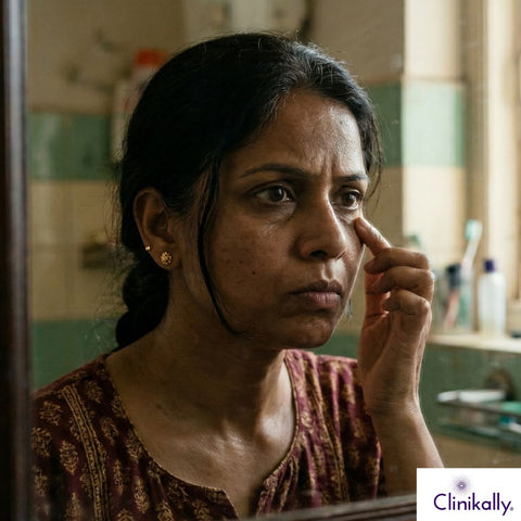 A women with dark circles around her eyes.