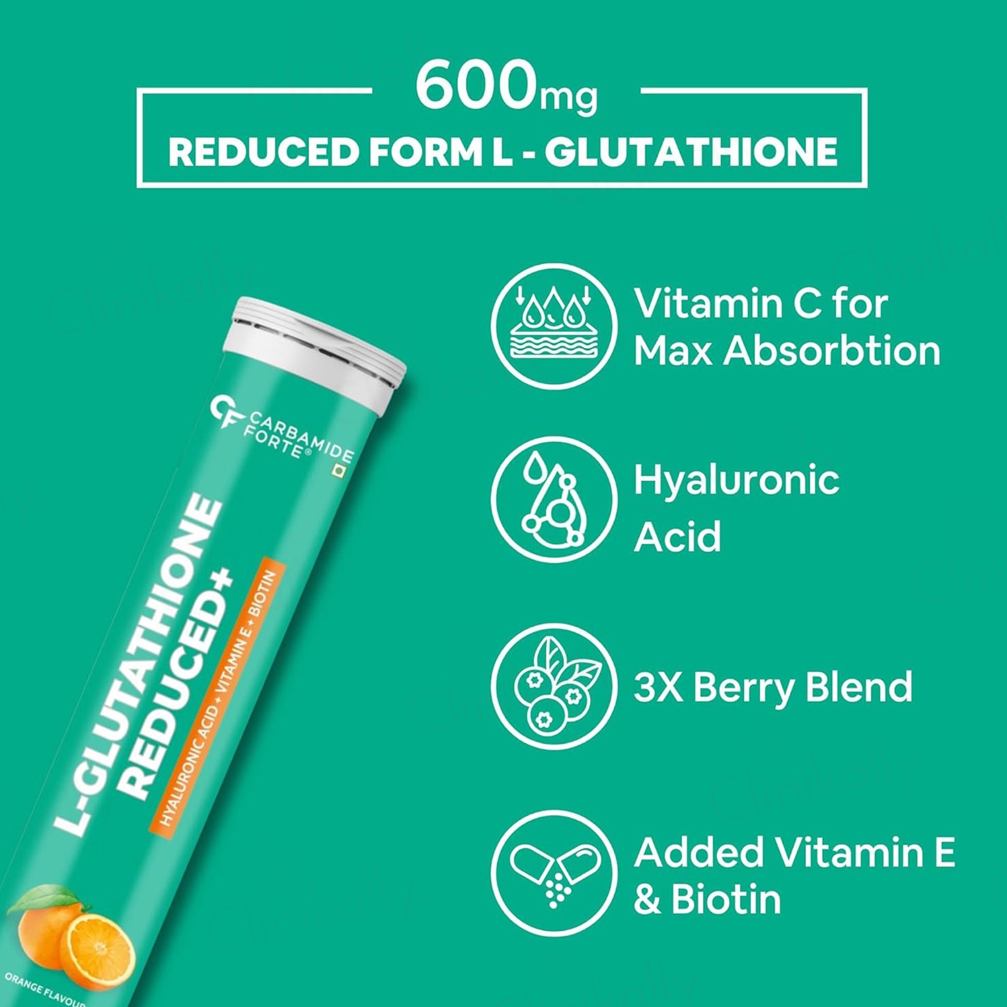 Buy Carbamide Forte L-Glutathione Reduced + Hyaluronic Acid Effervescent Tablet - Orange Flavour Online at Best Price