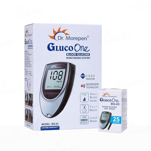 Dr. Morepen GlucoOne BG-03 Blood Glucose Monitoring System Combo Pack (Meter + 25 Strips)