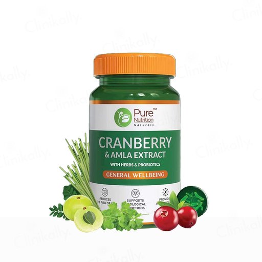 Pure Nutrition Cranberry & Amla Extract With Herbs & Probiotics Veg Capsule