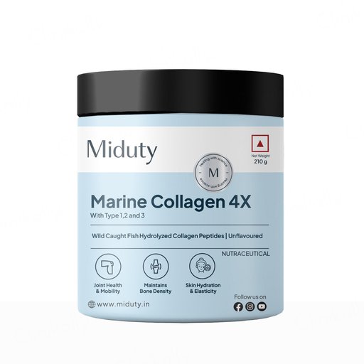 Miduty Type 1, 2 & 3 Hydrolyzed Marine Collagen 4X Peptides Powder - Unflavoured