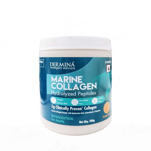 Dermina Hydrolyzed Marine Collagen Peptides Nutraceutical Powder For Adults - Orange Flavour