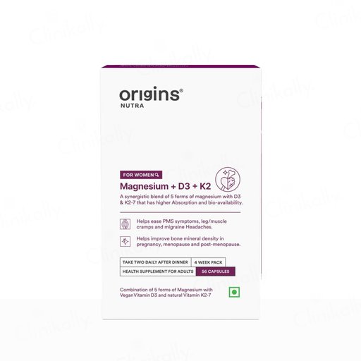 Origins Nutra Magnesium + D3 + K2 Health Supplement Capsule For Women