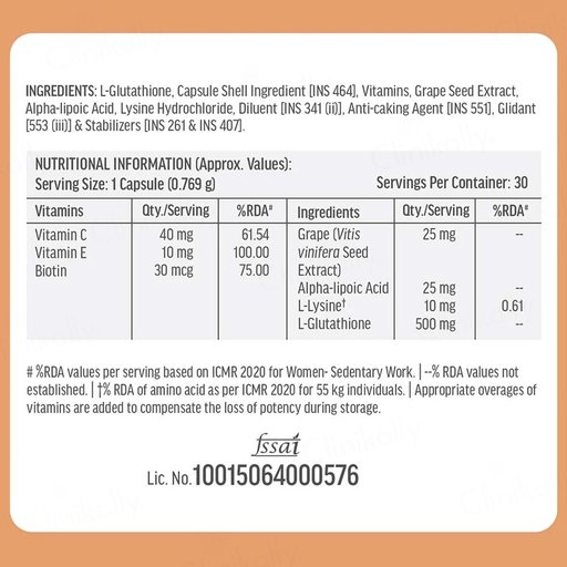 Buy HK Vitals Glutathione With Vitamin C & E Capsule Online at Best Price