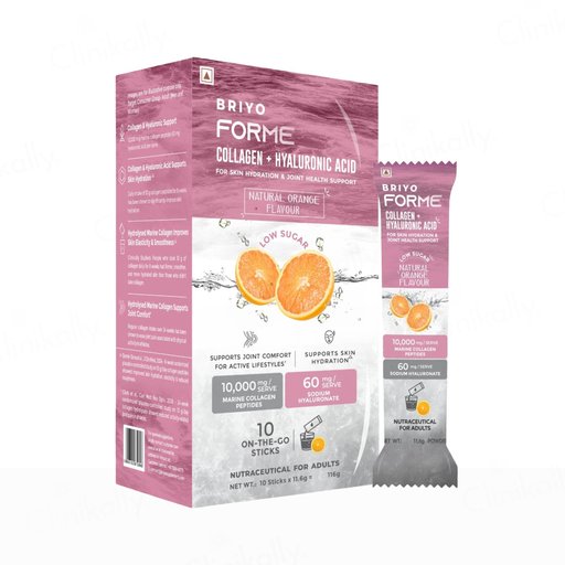 Briyo Forme Collagen + Hyaluronic Acid Skin Hydration Nutraceutical Powder - Natural Orange Flavour