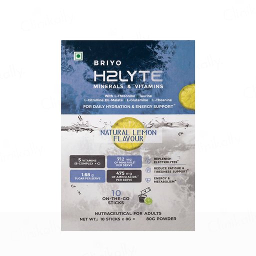 Briyo H2Lyte Minerals & Vitamins Daily Hydration Nutraceutical Powder - Natural Lemon Flavour