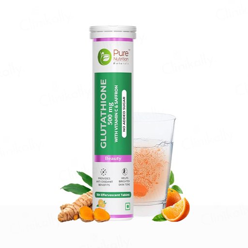 Buy Pure Nutrition Glutathione 500mg With Vitamin C & Saffron Effervescent Tablet - Orange Flavour Online at Best Price