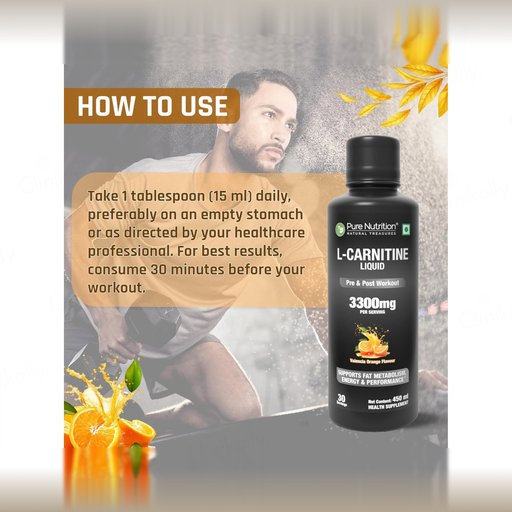 Buy Pure Nutrition L-Carnitine 3300mg Pre & Post Workout Liquid - Valencia Orange Flavour Online at Best Price
