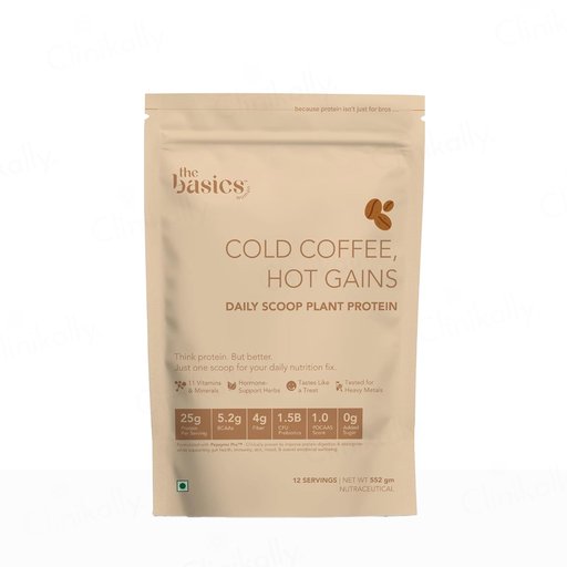 The Basics Woman Cold Coffee, Hot Gains Daily Scoop Plant Protein Powder